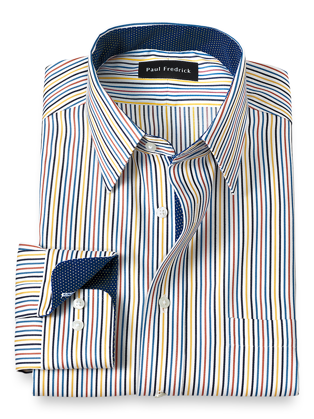 Product Image of Non-iron Cotton Stripe Dress Shirt With Contrast Trim-Multi