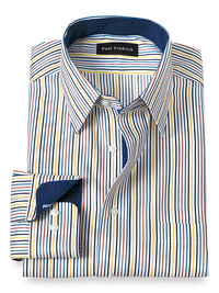 Non-Iron Cotton Stripe Dress Shirt With Contrast Trim - Multi