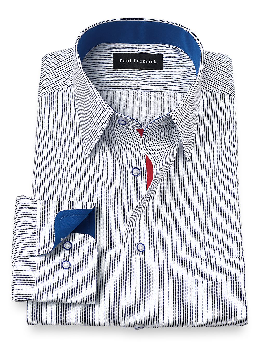 Product Image of Non-iron Cotton Stripe Dress Shirt With Contrast Trim-Cobalt