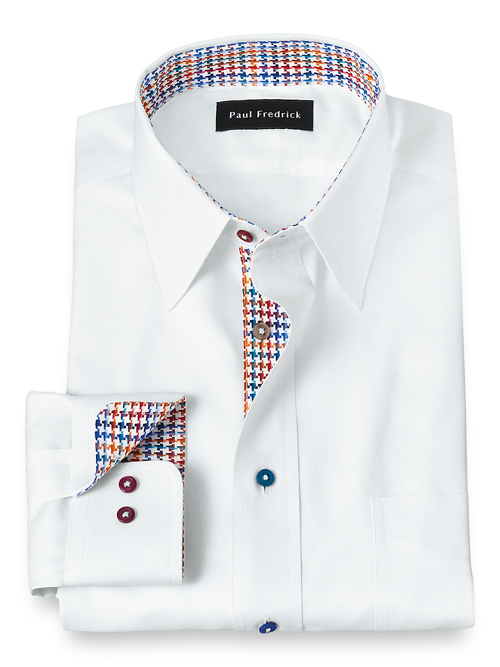 Product Image of Non-iron Cotton Solid Dress Shirt With Contrast Trim-White Multi