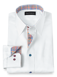 Non-Iron Cotton Solid Dress Shirt With Contrast Trim - White Multi