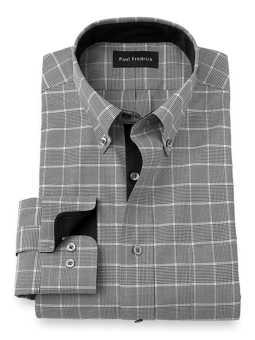 Product Image of Non-iron Cotton Glen Plaid Dress Shirt With Contrast Trim-Black/White