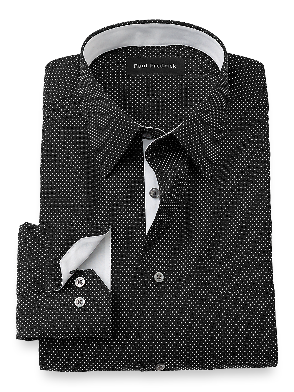 Product Image of Non-iron Cotton Dot Dress Shirt With Contrast Trim-Black/White