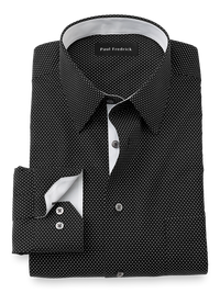 Non-Iron Cotton Dot Dress Shirt With Contrast Trim - Black/white