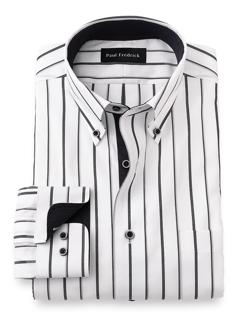 Product Image of Non-iron Cotton Stripe Dress Shirt With Contrast Trim-Black/White