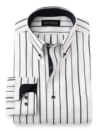 Non-Iron Cotton Stripe Dress Shirt With Contrast Trim - Black/white