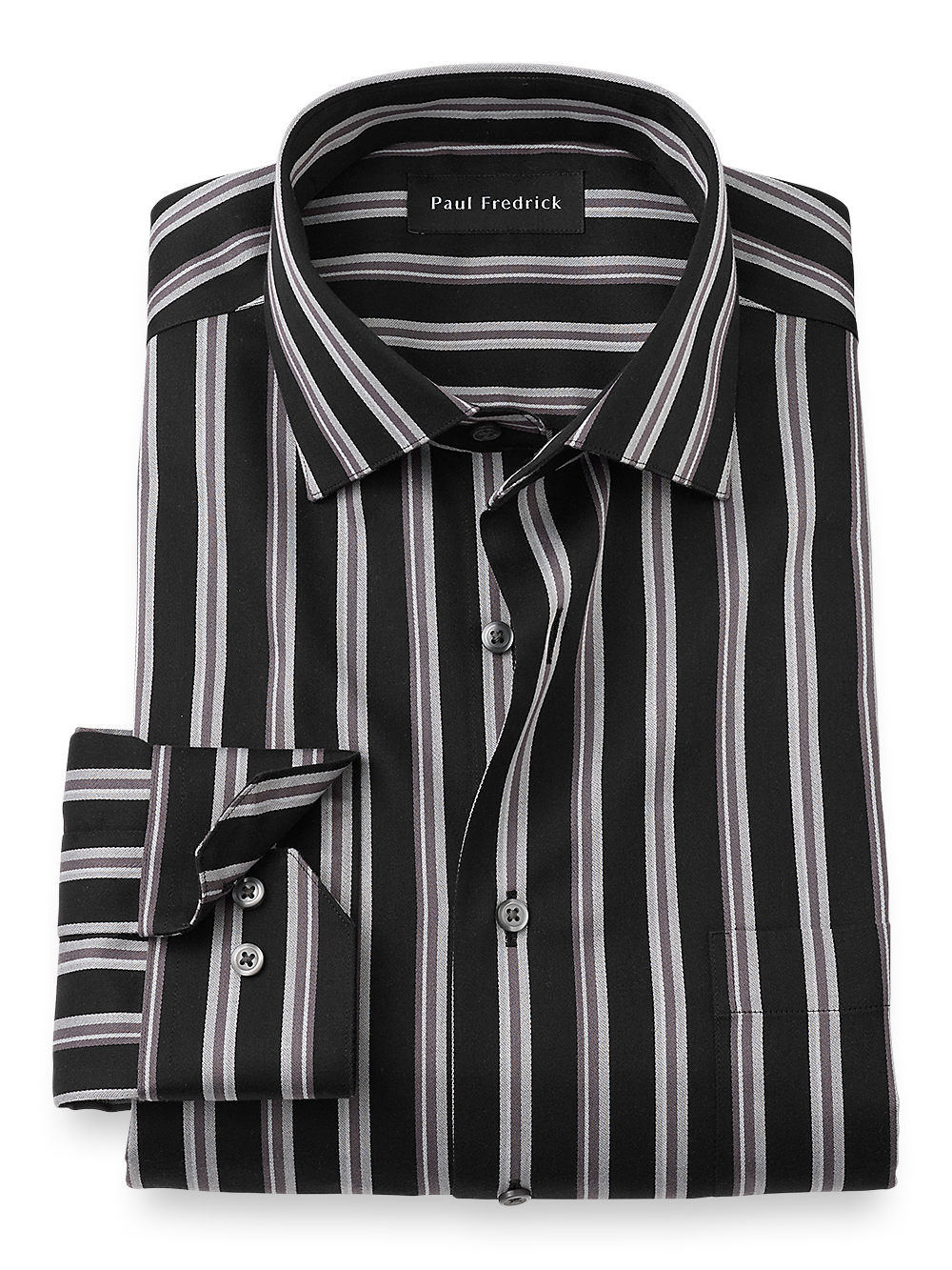 Product Image of Non-iron Cotton Stripe Dress Shirt-Black/Grey