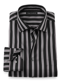 Non-Iron Cotton Stripe Dress Shirt - Black/grey