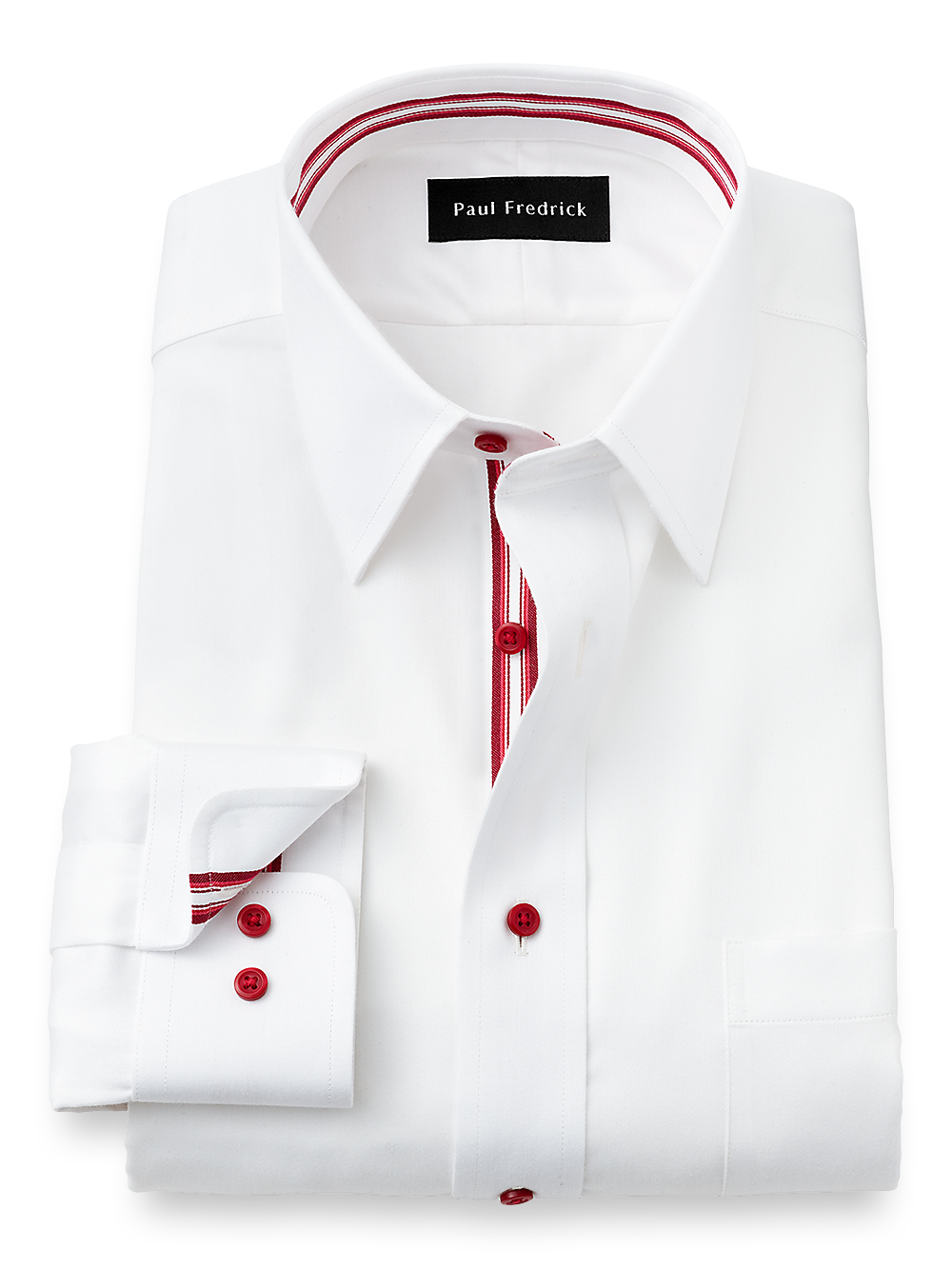 Product Image of Non-iron Cotton Solid Dress Shirt With Contrast Trim-White/Red