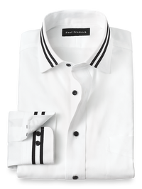 Non-Iron Cotton Solid Dress Shirt With Contrast Trim - White