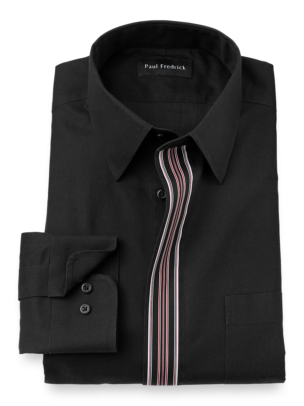 Product Image of Non-iron Cotton Solid Dress Shirt With Contrast Trim-Black/Red