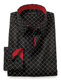 Non-Iron Cotton Diamond Dress Shirt With Contrast Trim - Black/red