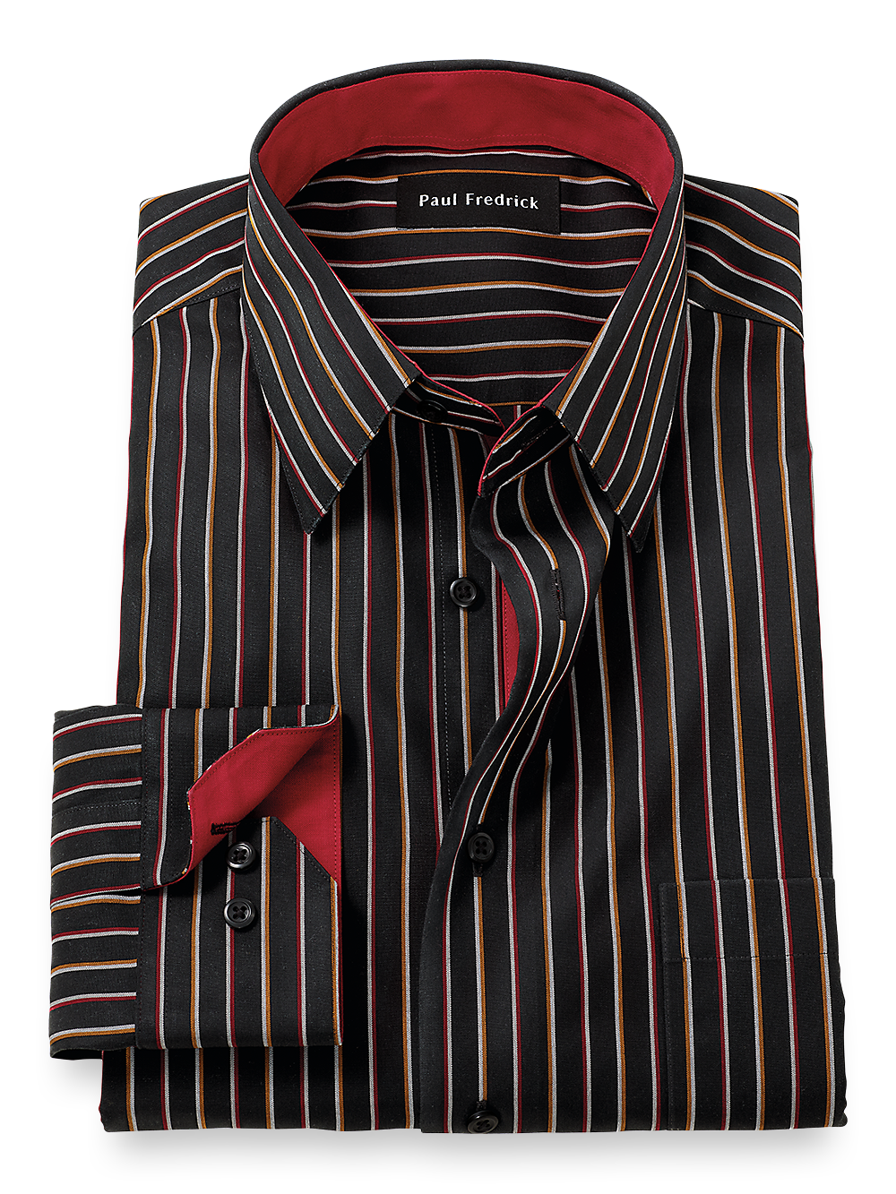 Product Image of Non-iron Cotton Stripe Dress Shirt With Contrast Trim-Black/Red