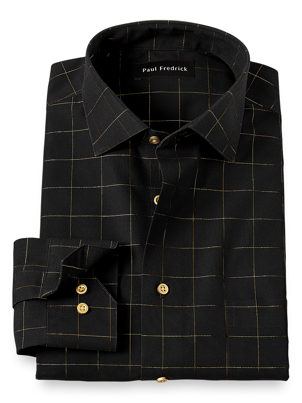 Product Image of Non-iron Cotton Windowpane Dress Shirt-Black