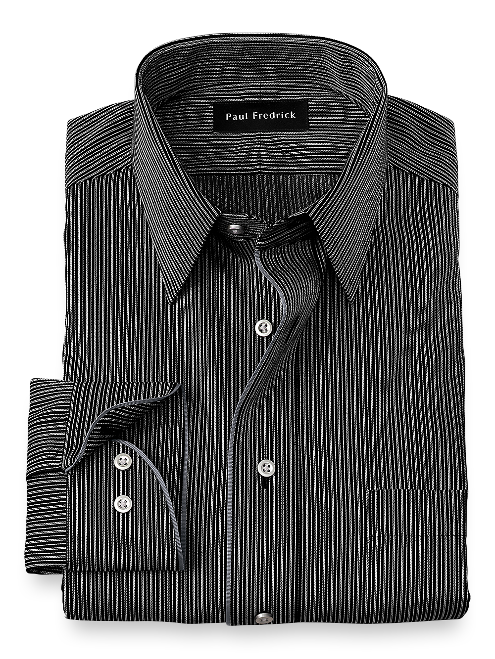 Product Image of Non-iron Cotton Stripe Dress Shirt With Contrast Trim-Black