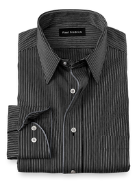 Non-Iron Cotton Stripe Dress Shirt With Contrast Trim - Black