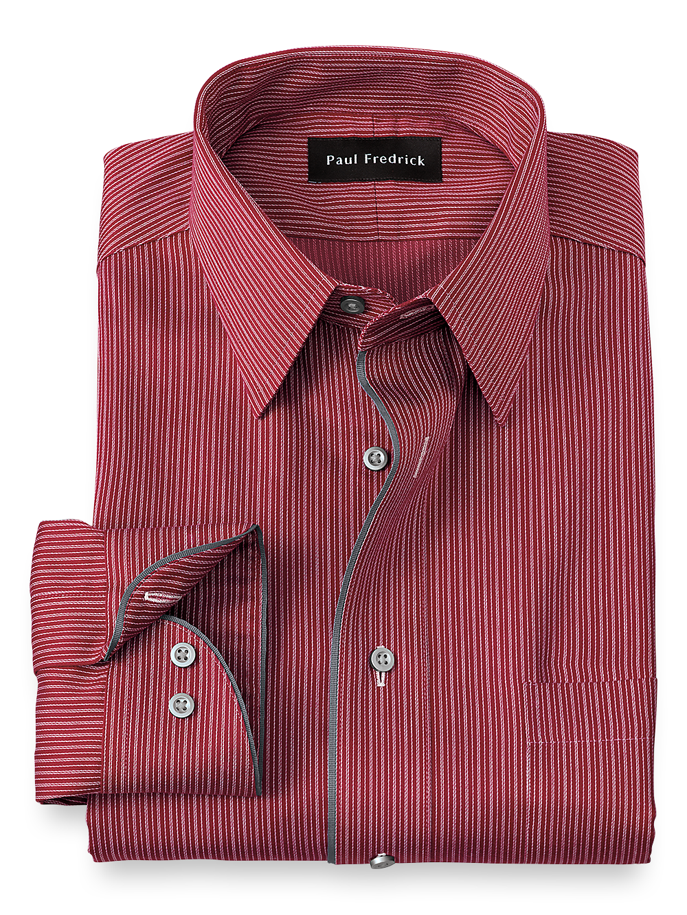 Product Image of Non-iron Cotton Stripe Dress Shirt With Contrast Trim-Red