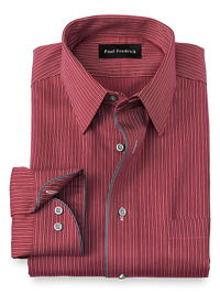 Non-Iron Cotton Stripe Dress Shirt With Contrast Trim - Red