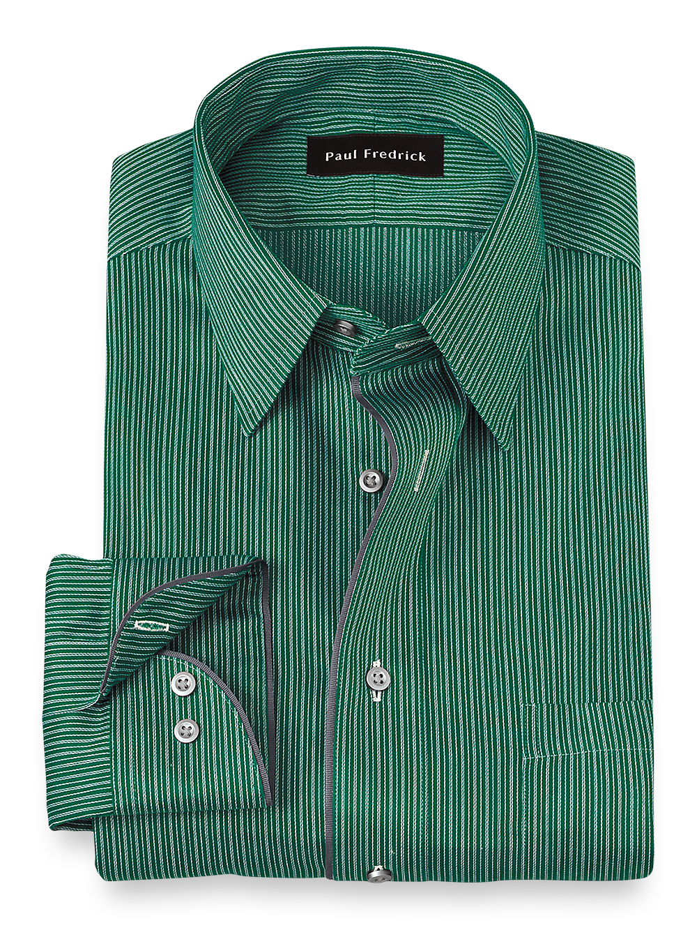 Product Image of Non-iron Cotton Stripe Dress Shirt With Contrast Trim-Green