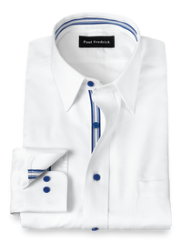 Non-Iron Cotton Solid Dress Shirt With Contrast Trim - White/cobalt