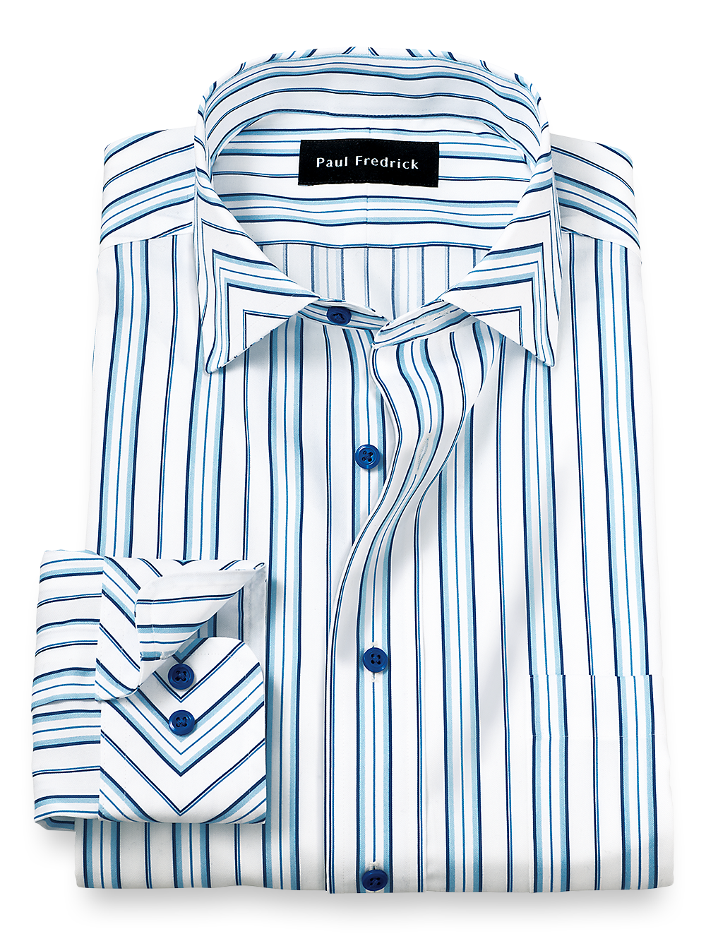 Product Image of Non-iron Cotton Stripe Dress Shirt With Contrast Trim-Blue