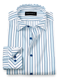 Non-Iron Cotton Stripe Dress Shirt With Contrast Trim - Blue