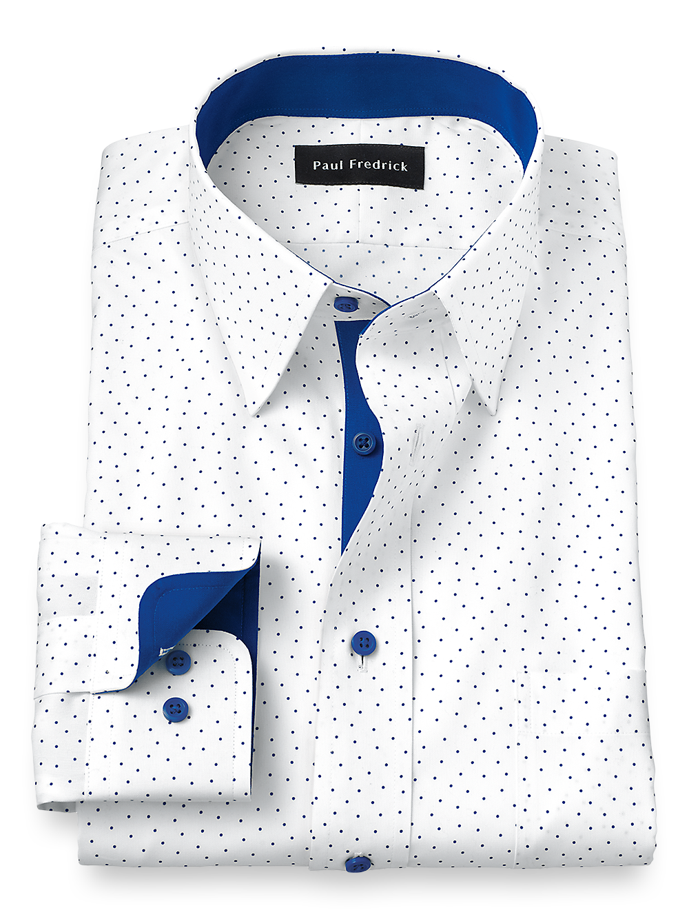 Product Image of Non-iron Cotton Dot Dress Shirt With Contrast Trim-Cobalt