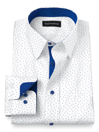 Non-Iron Cotton Dot Dress Shirt With Contrast Trim - Cobalt