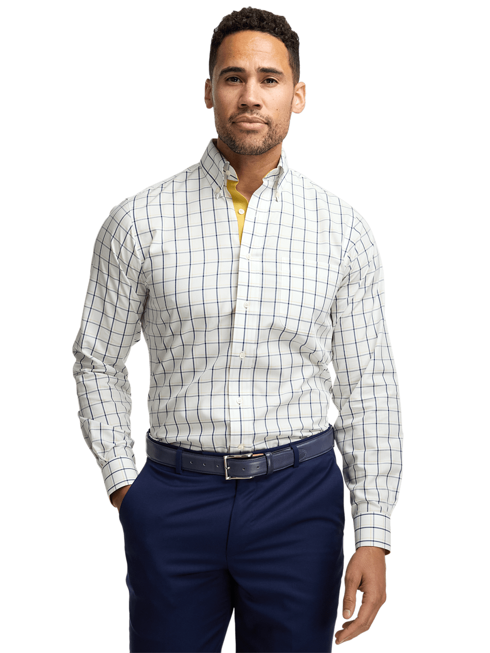 Alternate Image of Non-iron Cotton Windowpane Dress Shirt With Contrast Trim-1