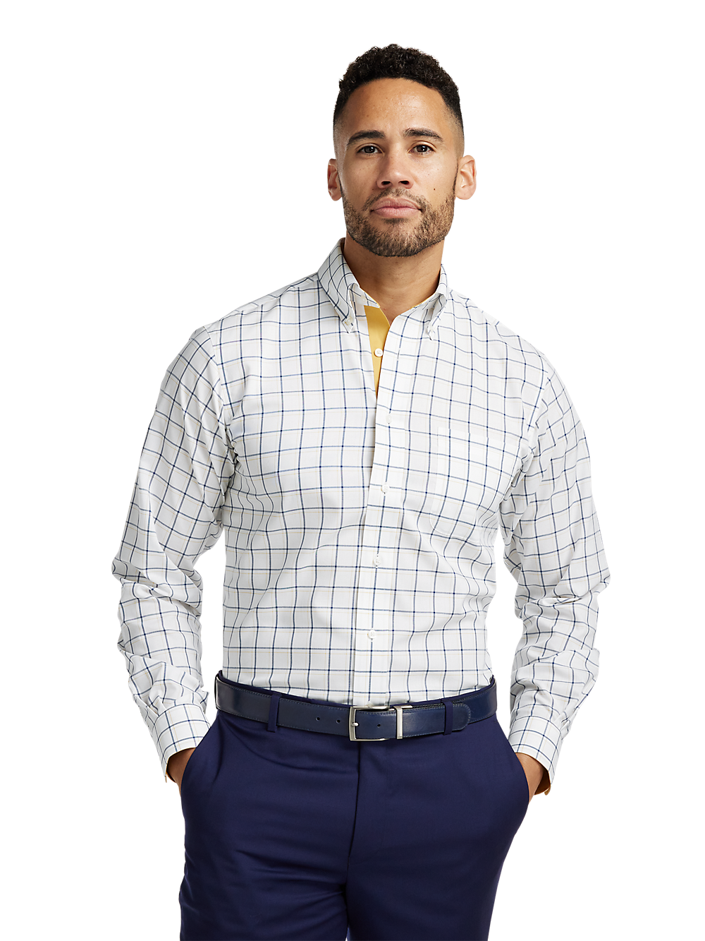 Alternate Image of Non-iron Cotton Windowpane Dress Shirt With Contrast Trim-1