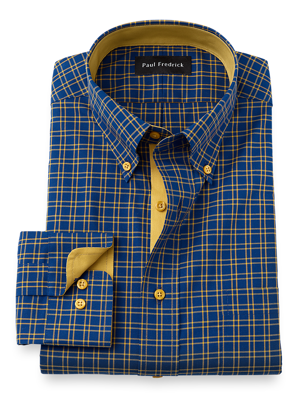 Product Image of Non-iron Cotton Check Dress Shirt With Contrast Trim-Navy/Gold