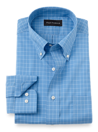 Non-Iron Cotton Check Dress Shirt - Blue