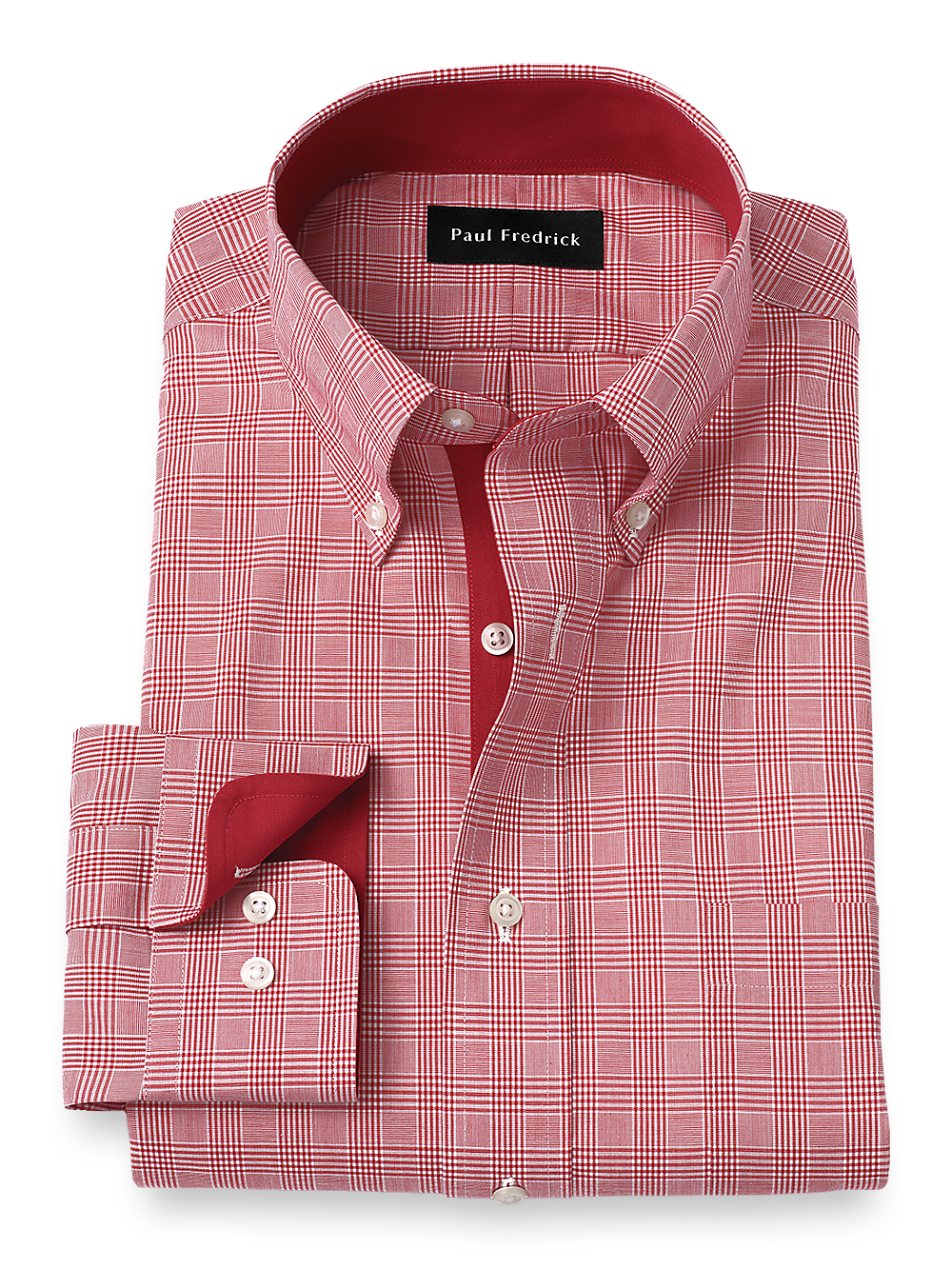 Product Image of Non-iron Cotton Plaid Dress Shirt With Contrast Trim-Red