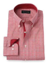 Non-Iron Cotton Plaid Dress Shirt With Contrast Trim - Red