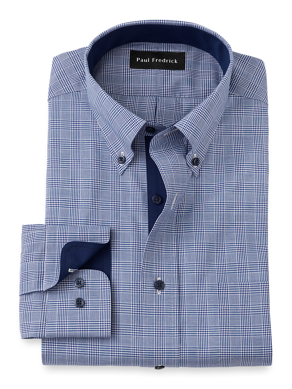 Product Image of Non-iron Cotton Plaid Dress Shirt With Contrast Trim-1