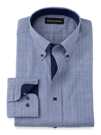 Non-Iron Cotton Plaid Dress Shirt With Contrast Trim - Sodalite