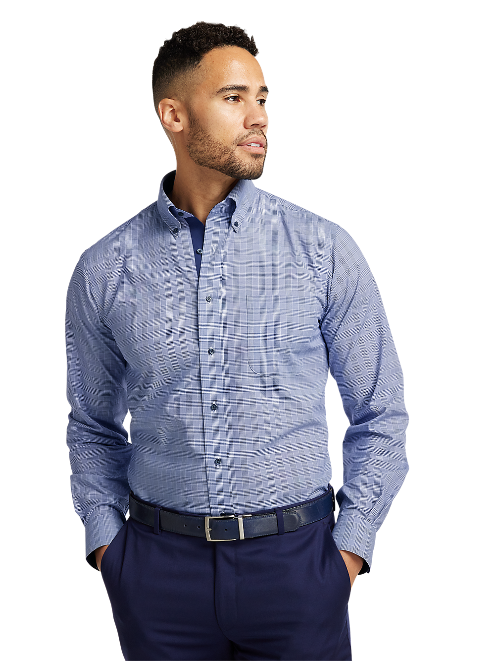 Alternate Image of Non-iron Cotton Plaid Dress Shirt With Contrast Trim-1