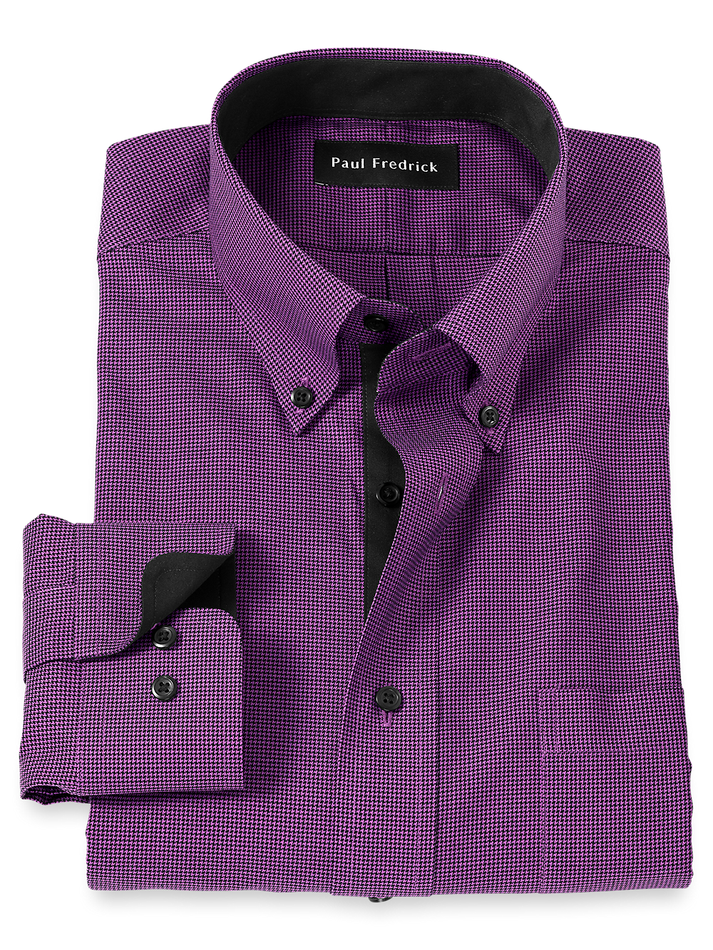 Product Image of Non-iron Cotton Houndstooth Dress Shirt With Contrast Trim-Black/Purple