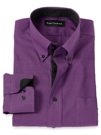 Non-Iron Cotton Houndstooth Dress Shirt With Contrast Trim - Black/purple