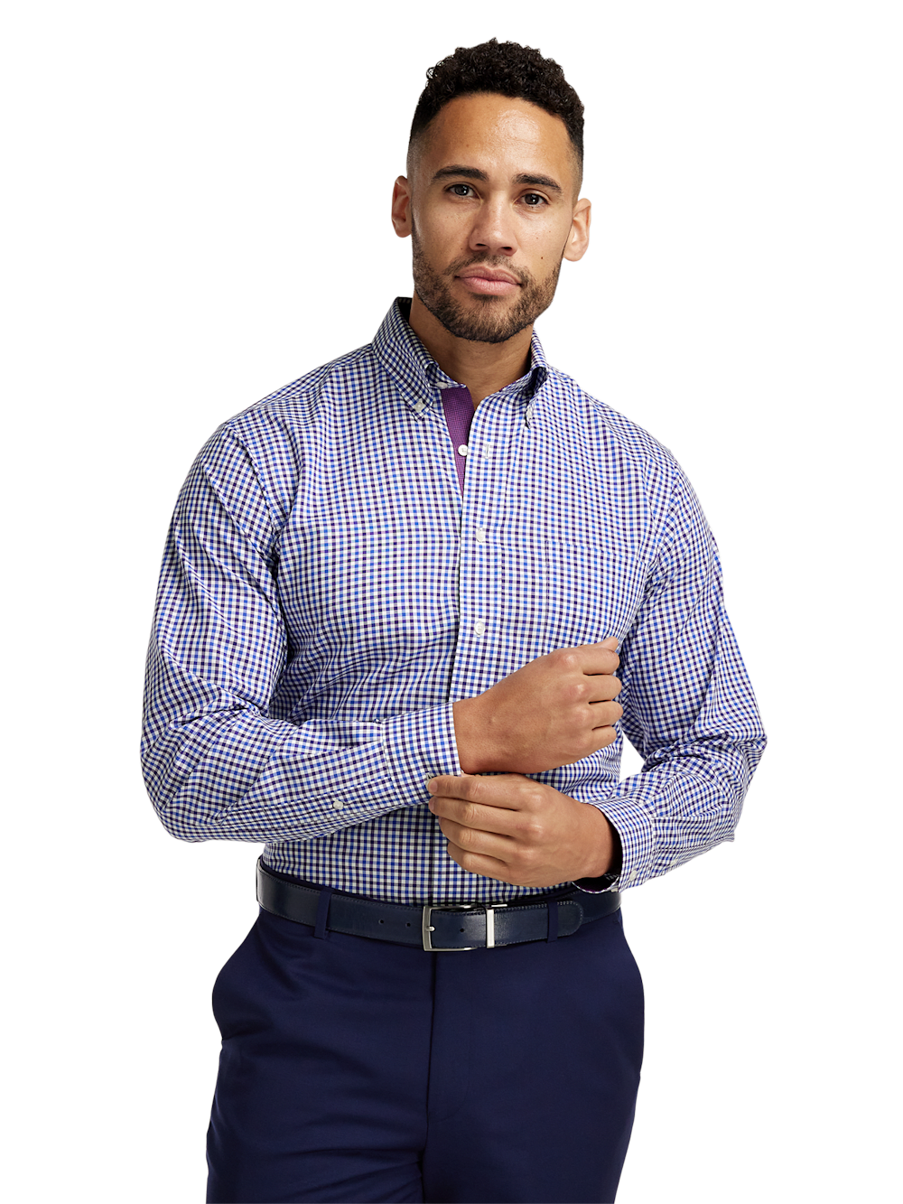 Alternate Image of Non-iron Cotton Gingham Dress Shirt With Contrast Trim-1