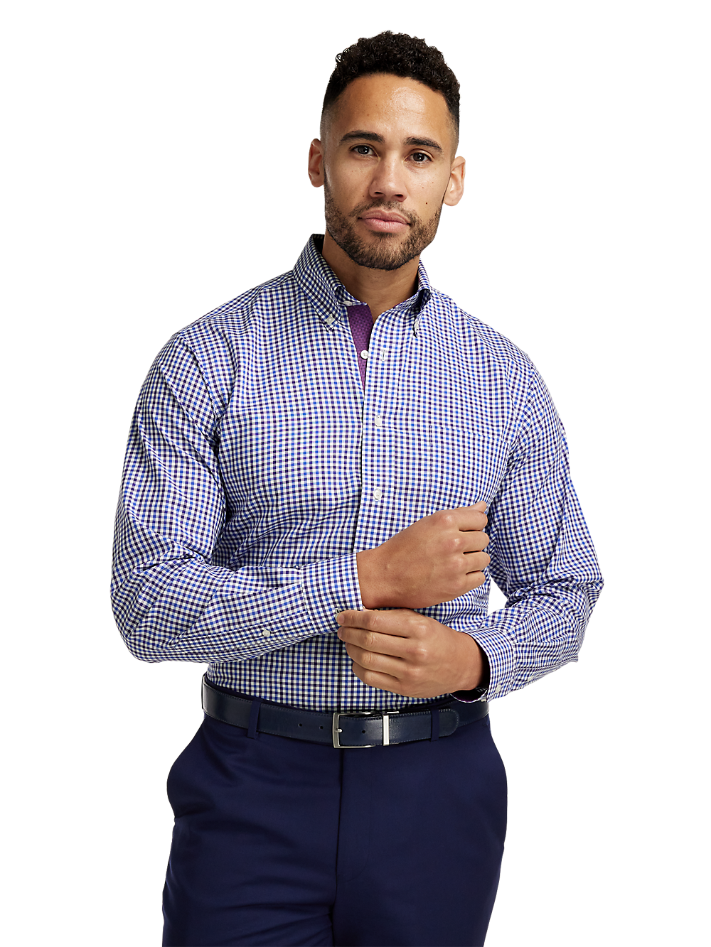 Alternate Image of Non-iron Cotton Gingham Dress Shirt With Contrast Trim-1