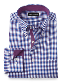 Non-Iron Cotton Gingham Dress Shirt With Contrast Trim - Blue/purple