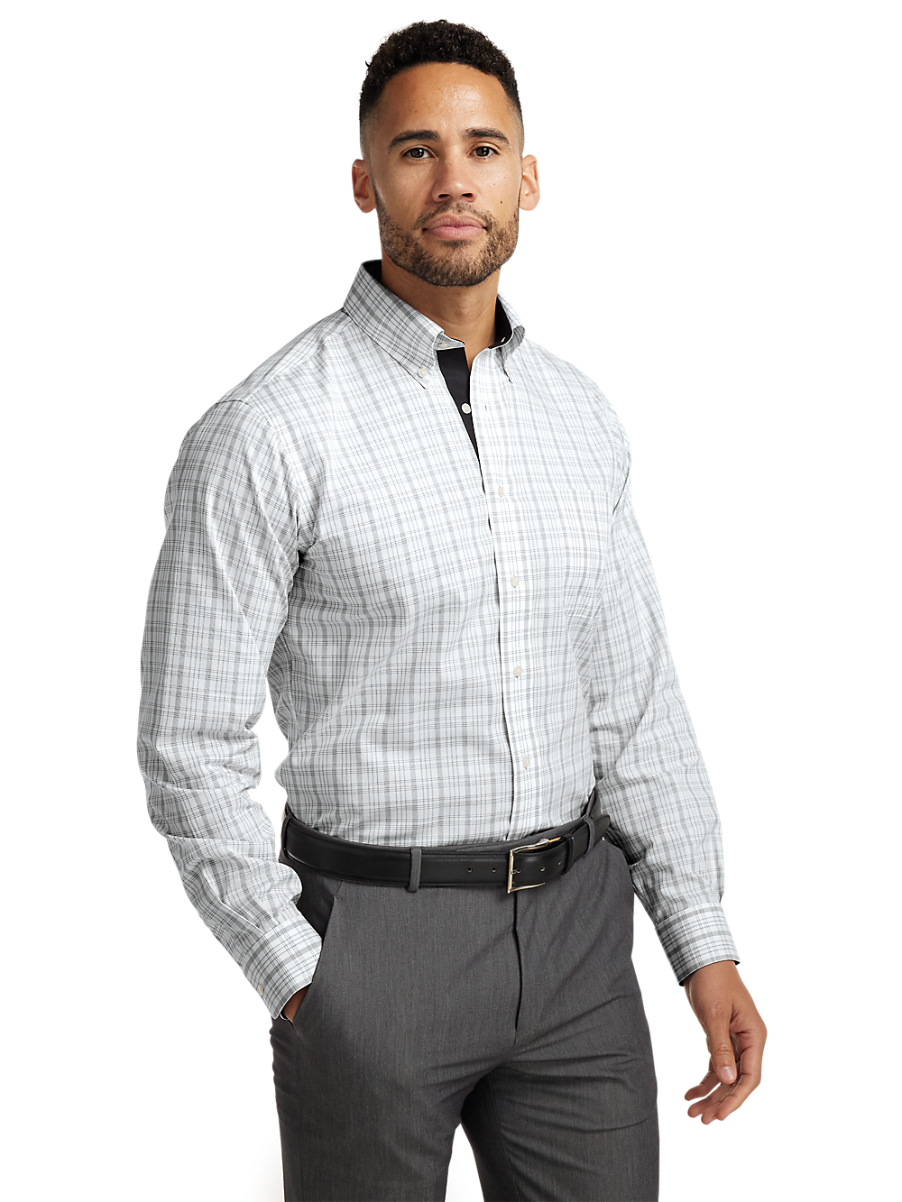 Alternate Image of Non-iron Cotton Check Dress Shirt With Contrast Trim-1