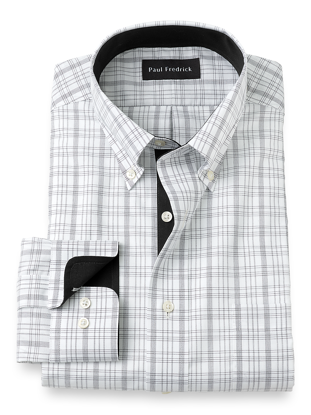 Product Image of Non-iron Cotton Check Dress Shirt With Contrast Trim-Black/White