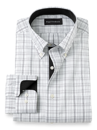 Non-Iron Cotton Check Dress Shirt With Contrast Trim - Black/white