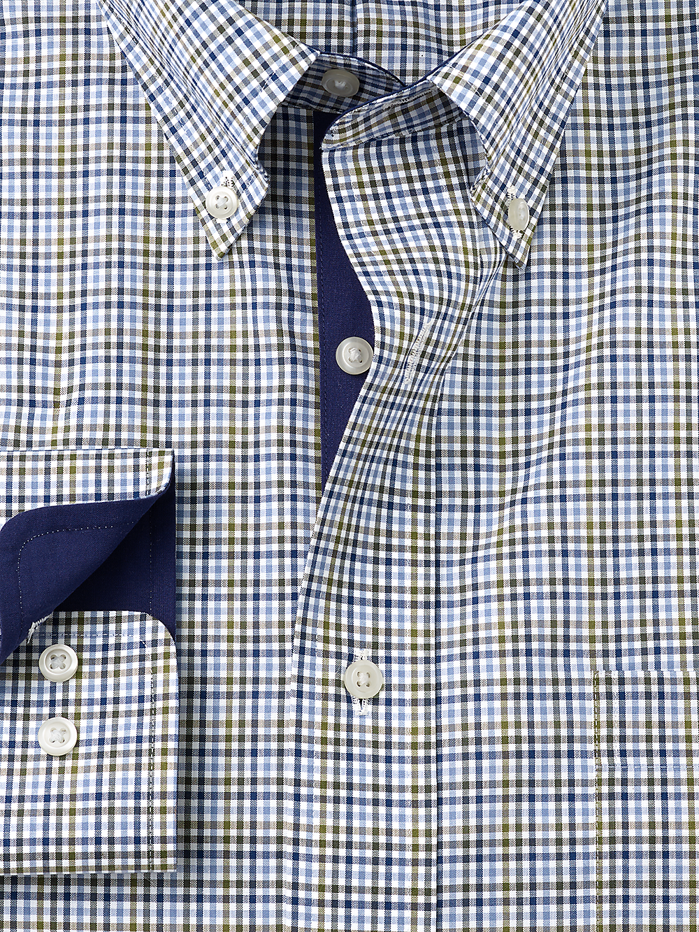 Alternate Image of Non-iron Cotton Tattersall Dress Shirt With Contrast Trim-1