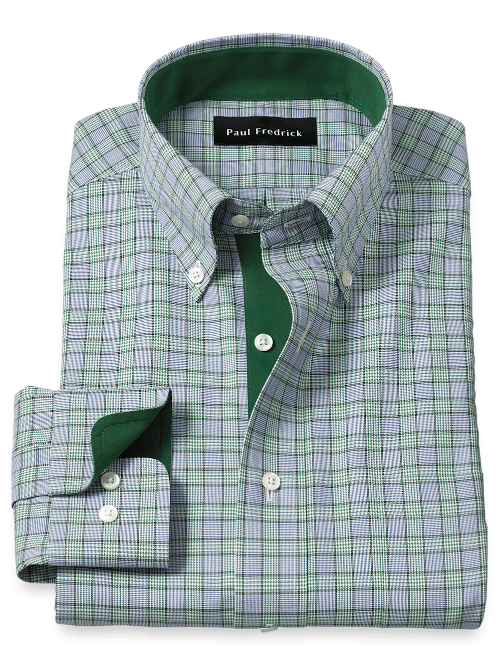 Product Image of Non-iron Cotton Plaid Dress Shirt With Contrast Trim-Navy/Green