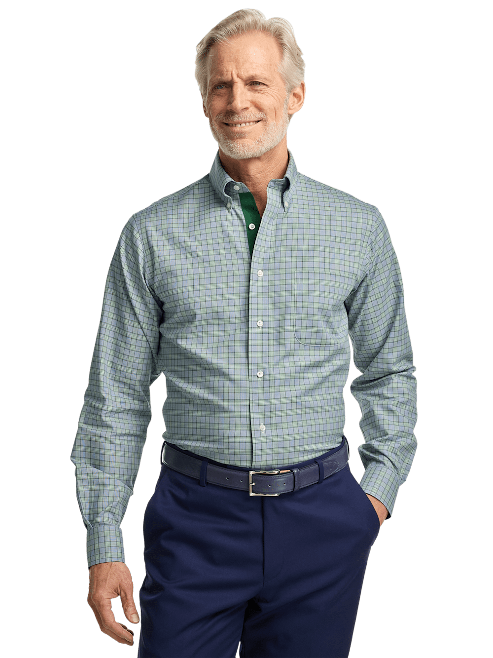 Alternate Image of Non-iron Cotton Plaid Dress Shirt With Contrast Trim-1