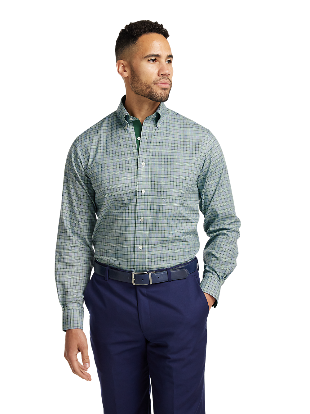 Alternate Image of Non-iron Cotton Plaid Dress Shirt With Contrast Trim-1