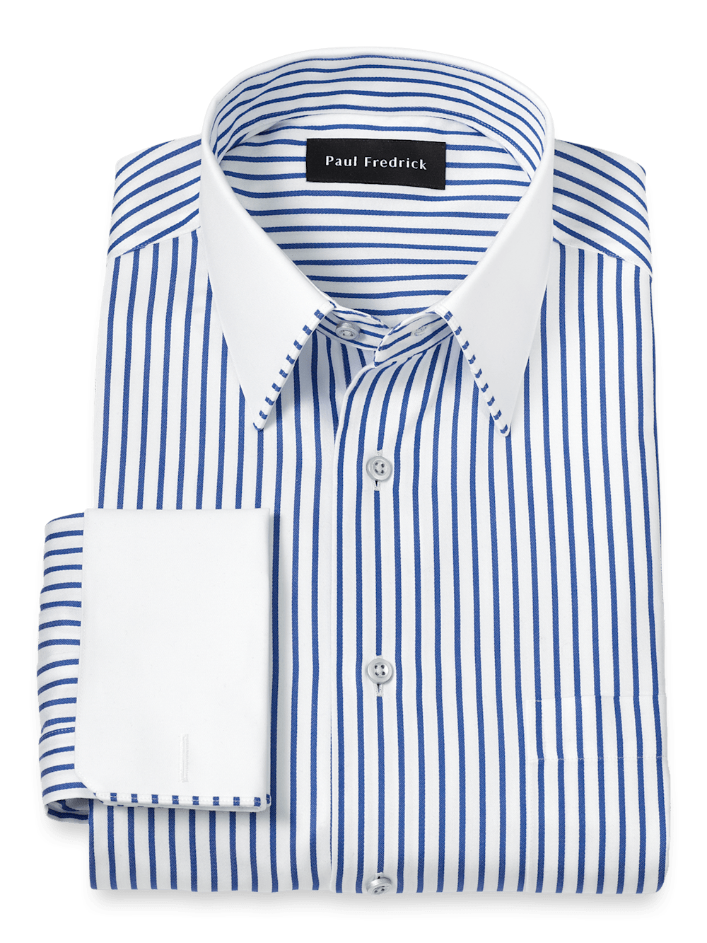 Product Image of Non-iron Cotton Stripe Dress Shirt With Contrast Trim-Blue